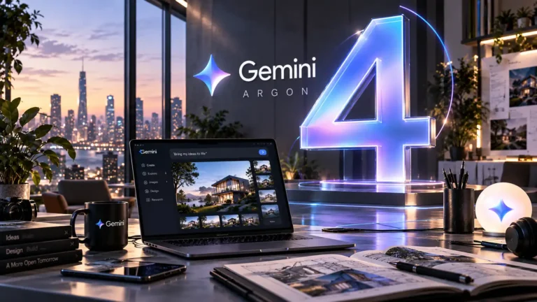 Home شعار Gemini مع الرقم 4 الكبير في استوديو تصميم واقعي