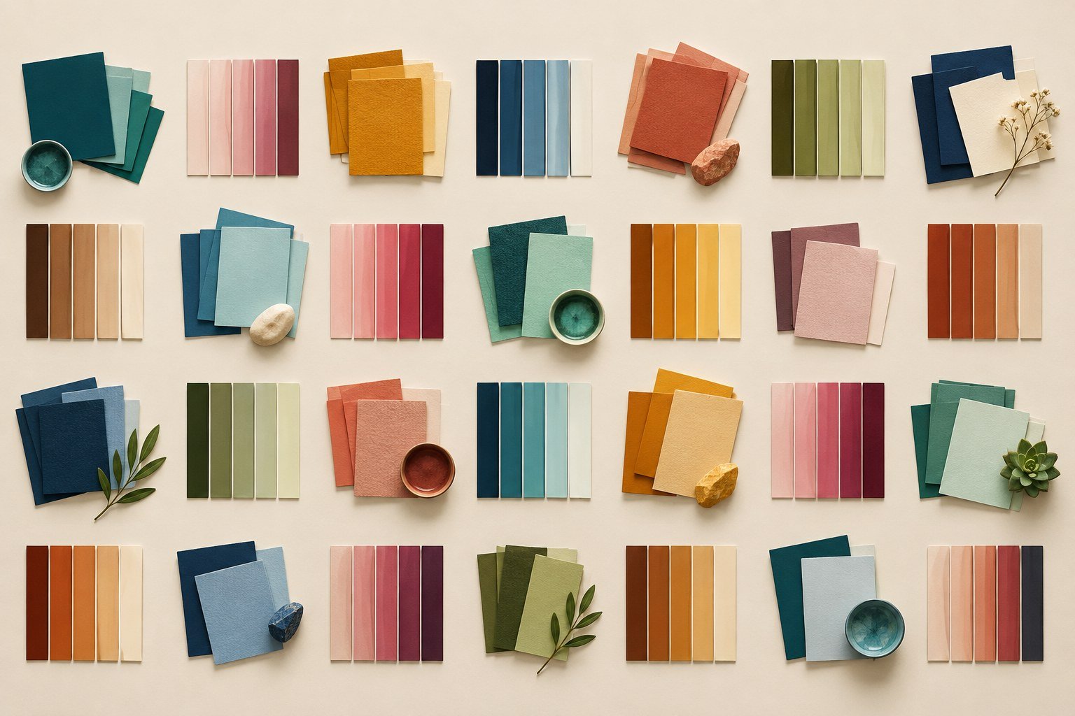 مجموعات ألوان متناسقة للتصميم مع لوحات عينات ألوان مختلفة وأكواد HEX
